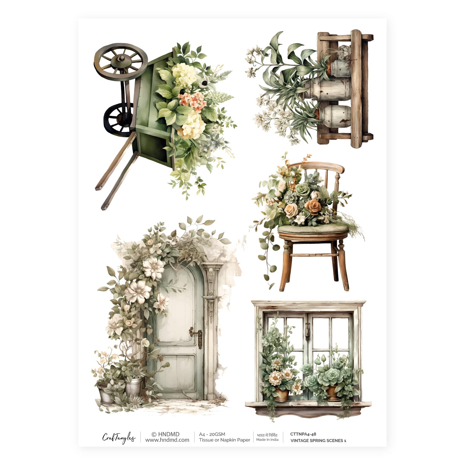 CrafTangles Decoupage Napkin / Tissue / Collage Paper - Vintage Spring Scenes 1