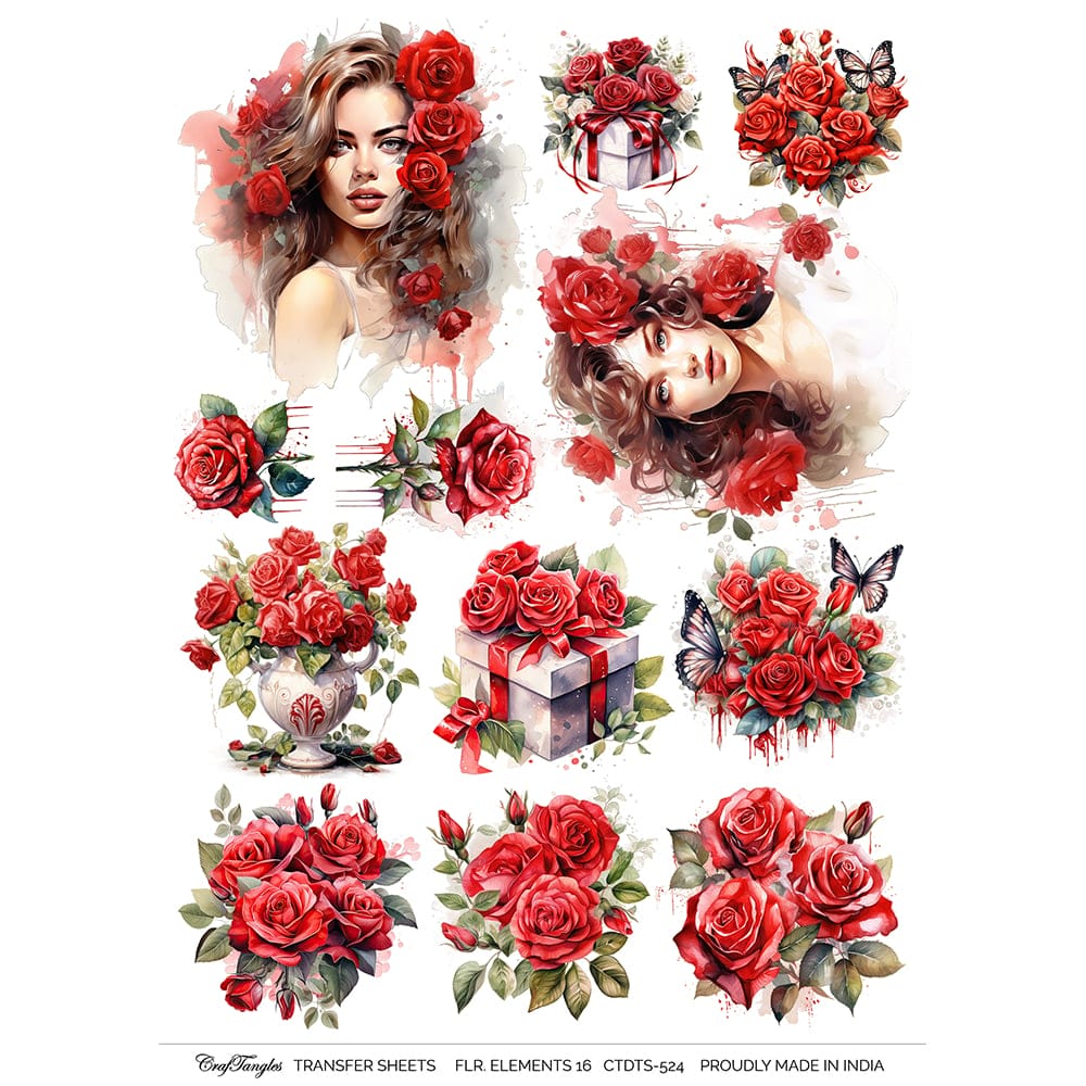 CrafTangles A4 Transfer It Sheets - Floral Elements 16 CTDTS 524 CrafTangles transfer sheet Floral Elements 16 CrafTangles A4 Transfer It Sheets - Floral Elements 16
