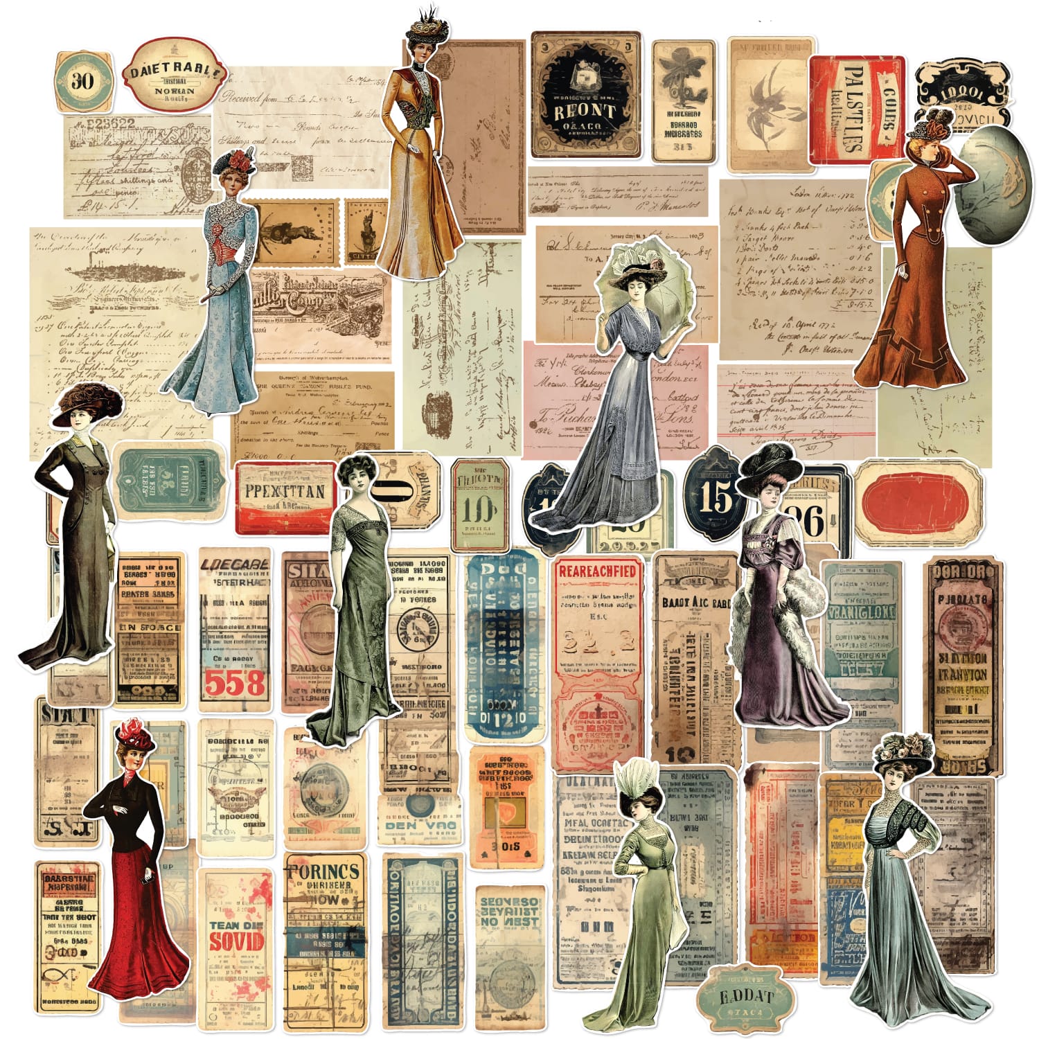 CrafTangles Precut Journal Stickers - Vintage Ephemeras 2 (Pack of 72 stickers)