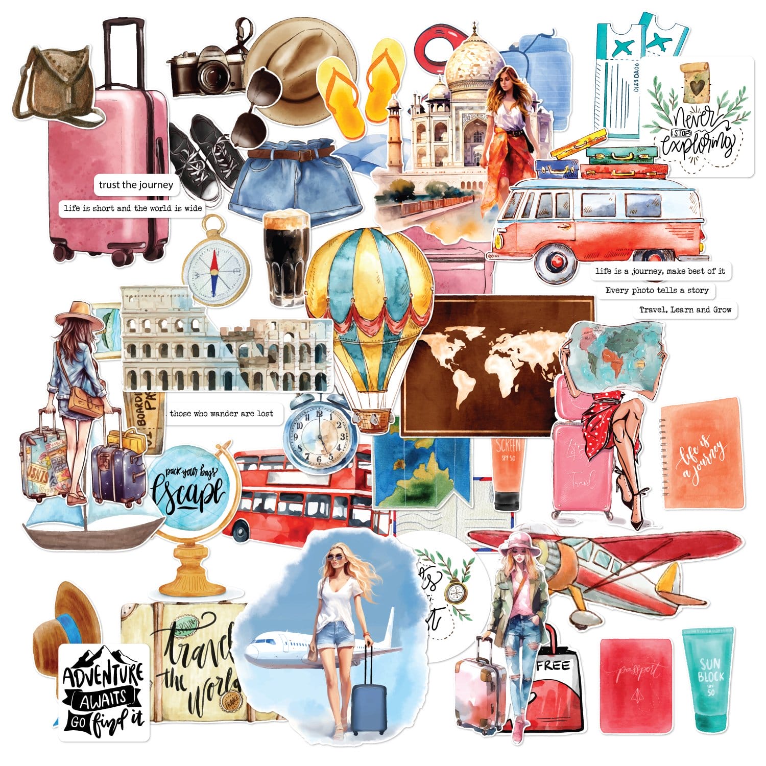 CrafTangles Precut Journal Stickers - Traveller 1 (Pack of 50 stickers) CTPCS 05 Traveller 01 CrafTangles Precut Journal Stickers CrafTangles Precut Journal Stickers - Traveller 1 (Pack of 50 stickers)