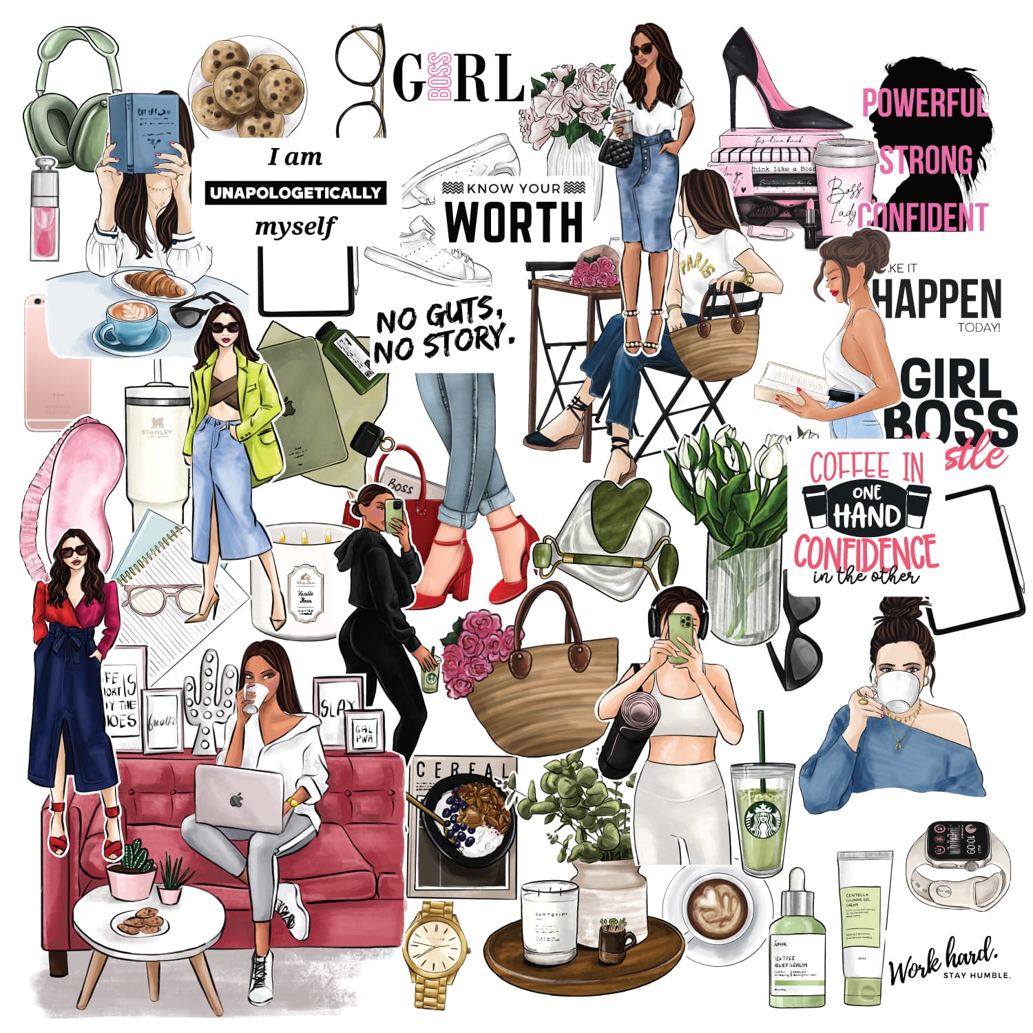 CrafTangles Precut Journal Stickers - Girl Boss 2 (Pack of 48 stickers)