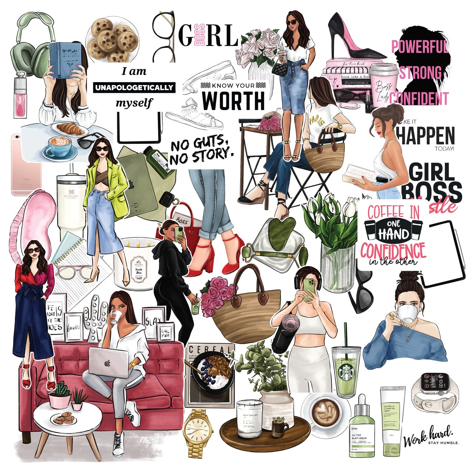 CrafTangles Precut Journal Stickers - Girl Boss 2 (Pack of 48 stickers)