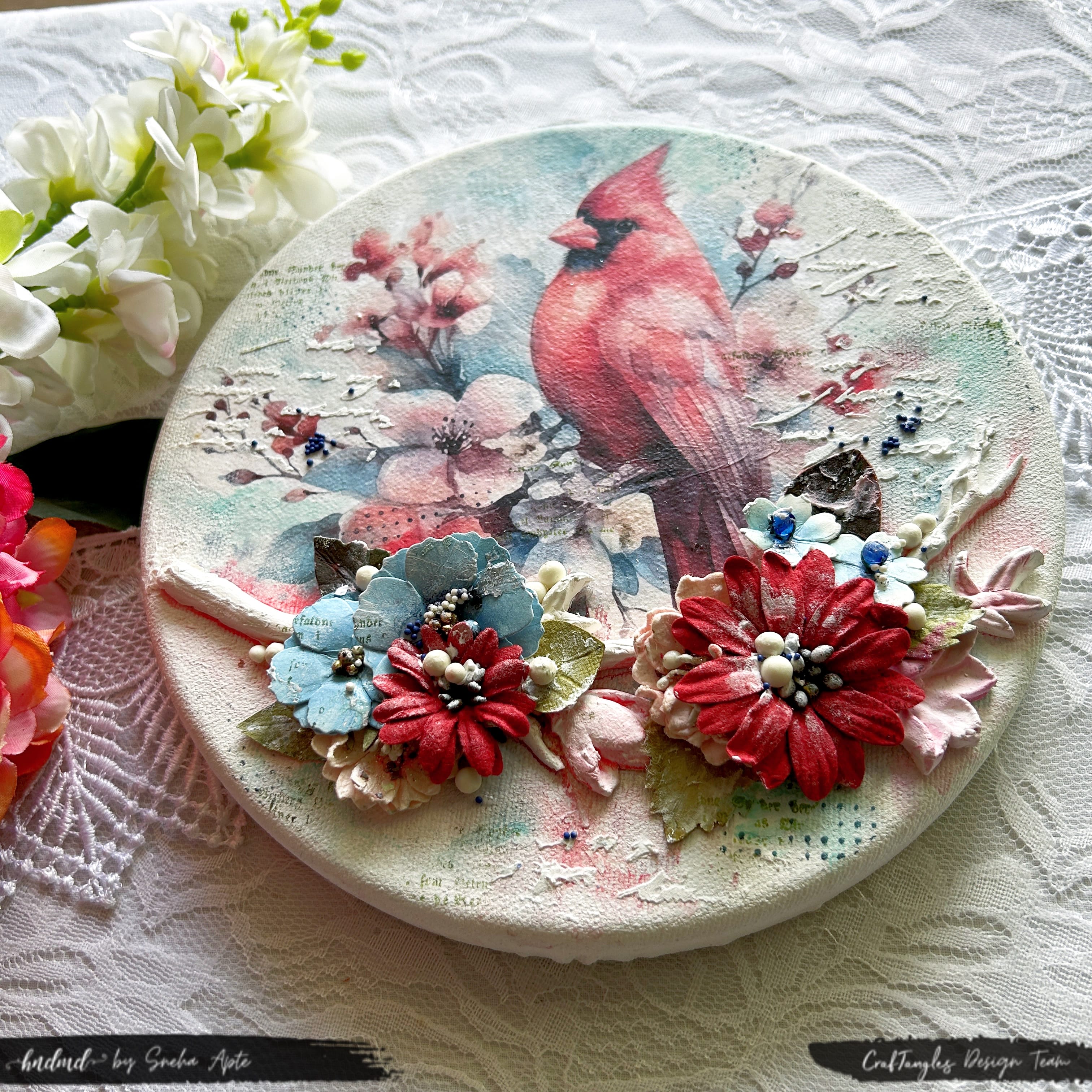 CrafTangles Decoupage Napkin / Tissue / Collage Paper - Birds 1 CrafTangles red cardinal bird decoupage napkin sample CrafTangles_red_cardinal_bird_decoupage_napkin_sample