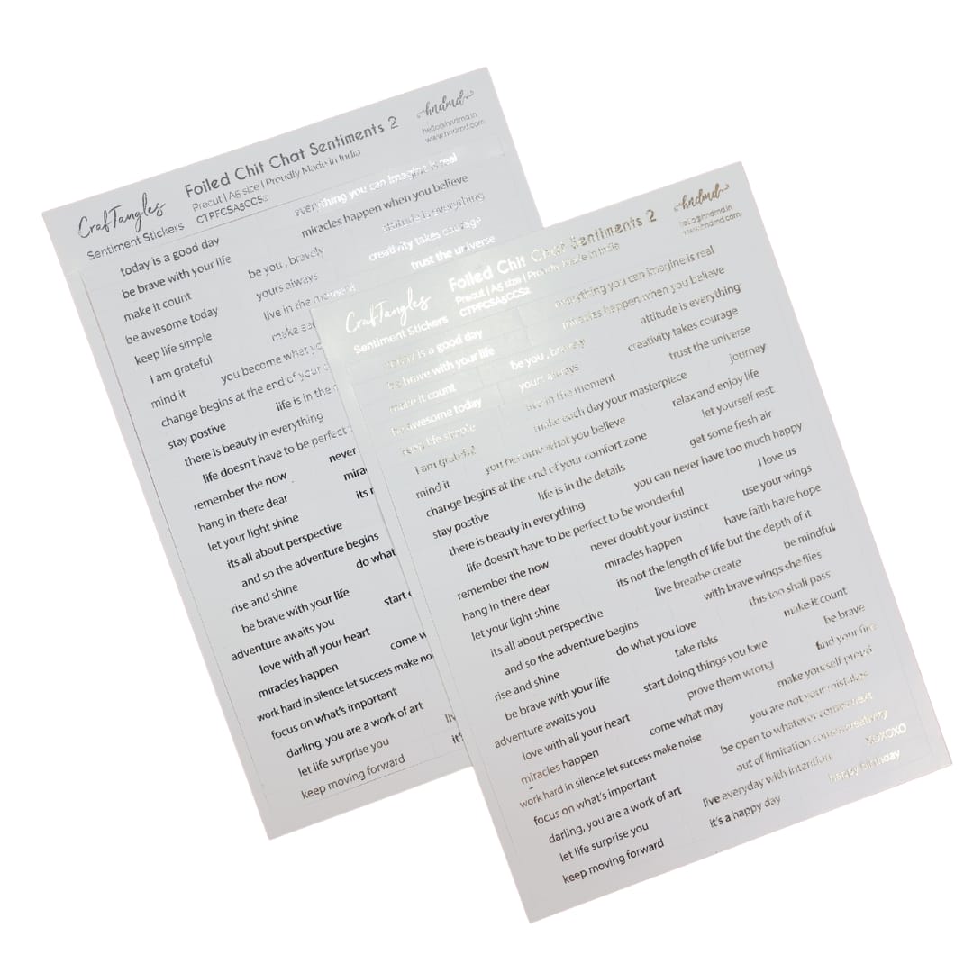 CrafTangles Precut Gold and Silver Journal Stickers - Foiled ChitChat Sentiments 2 Foiled Gold Silver Chitchat Sentiment sticker 2 CrafTangles Precut Gold and Silver Journal Stickers - Foiled ChitChat Sentiments 2