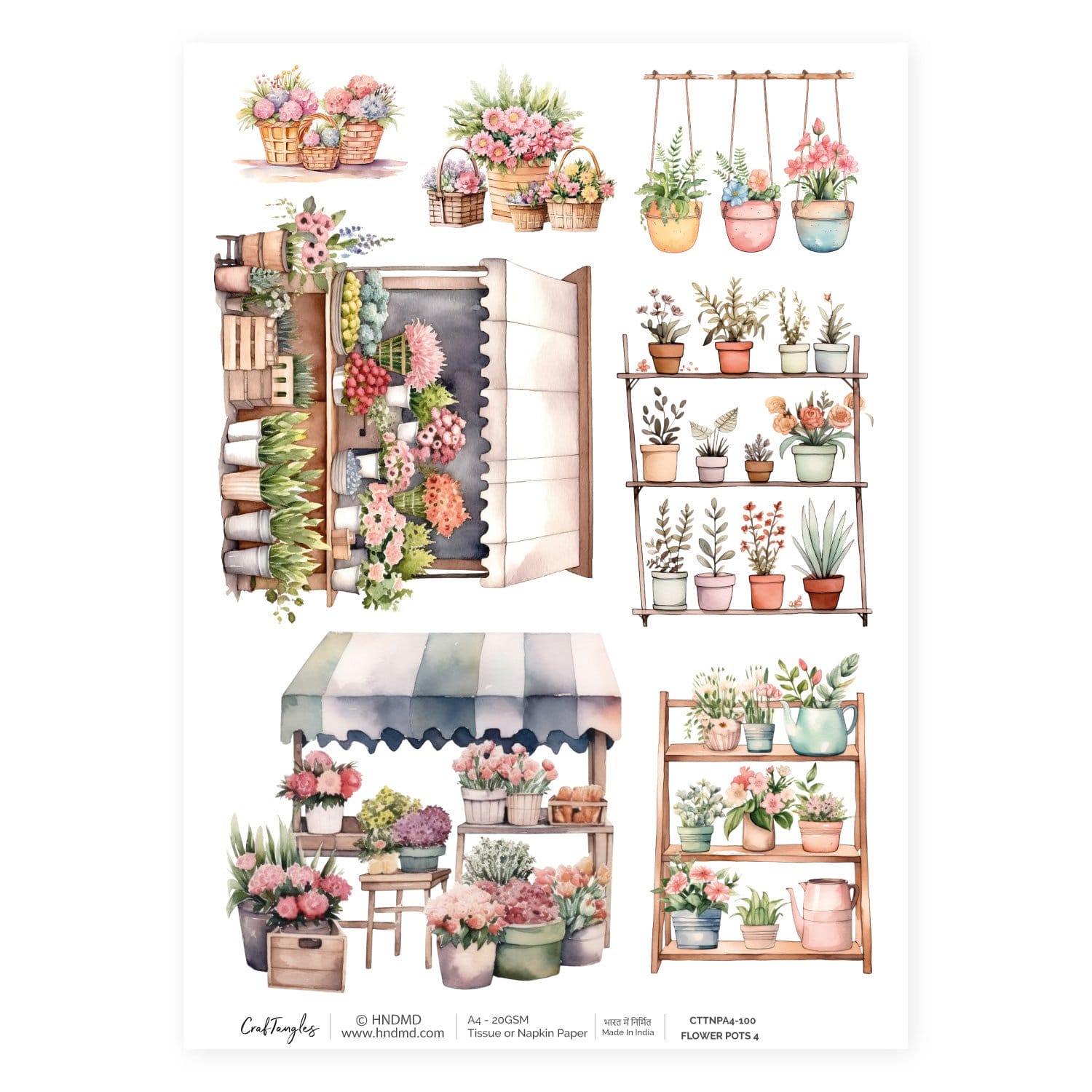 CrafTangles Decoupage Napkin / Tissue / Collage Paper - Flower Pots 4 100 Flower Pots 4 CrafTangles Tissue napkin paper CrafTangles Decoupage Napkin / Tissue / Collage Paper - Flower Pots 4