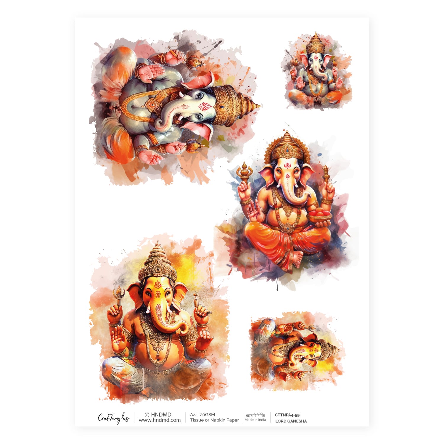 CrafTangles Decoupage Napkin / Tissue / Collage Paper - Lord Ganesha 59 Lord Ganesha CrafTangles Tissue napkin paper CrafTangles Decoupage Napkin / Tissue / Collage Paper - Lord Ganesha
