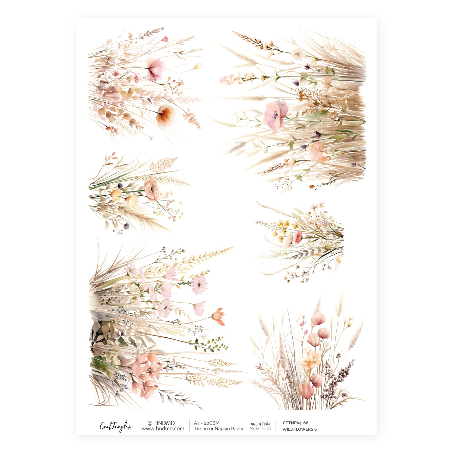 CrafTangles Decoupage Napkin / Tissue / Collage Paper - Wildflowers 6 66 Wildflowers 6 CrafTangles Tissue napkin paper CrafTangles Decoupage Napkin / Tissue / Collage Paper - Wildflowers 6