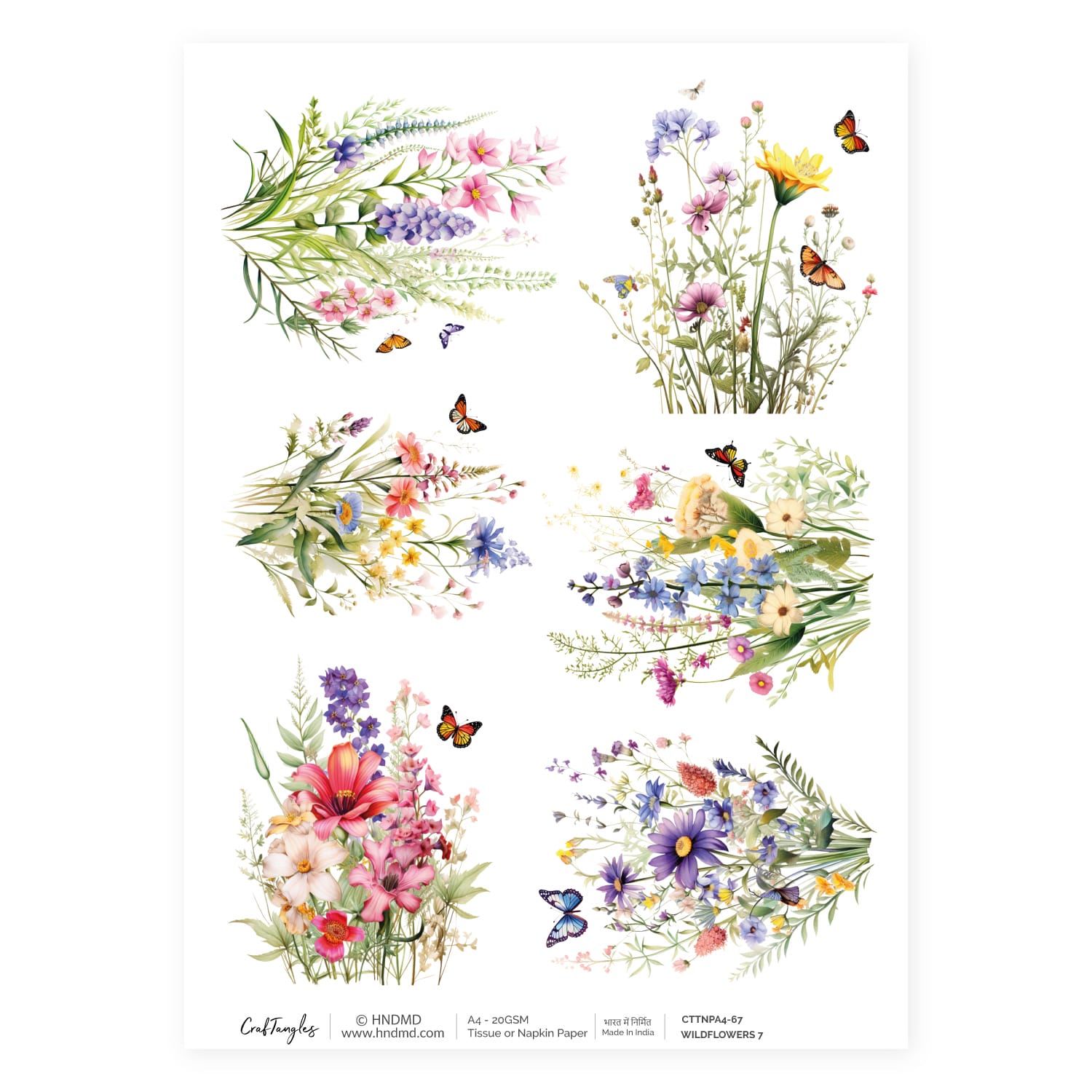 CrafTangles Decoupage Napkin / Tissue / Collage Paper - Wildflowers 7 67 Wildflowers 7 CrafTangles Tissue napkin paper CrafTangles Decoupage Napkin / Tissue / Collage Paper - Wildflowers 7