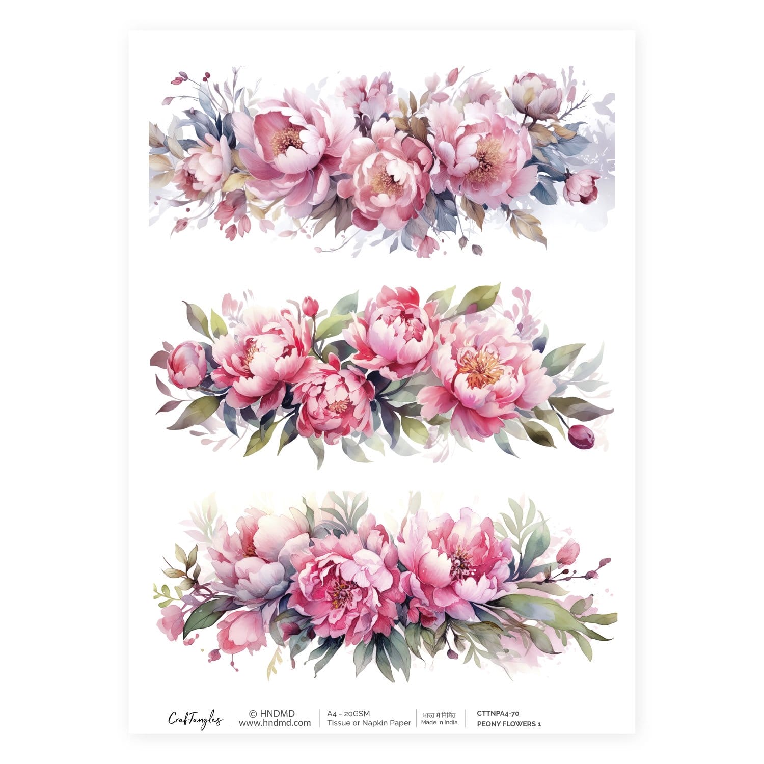 CrafTangles Decoupage Napkin / Tissue / Collage Paper - Peony Flowers 1 70 Peony Flowers 1 CrafTangles Tissue napkin paper CrafTangles Decoupage Napkin / Tissue / Collage Paper - Peony Flowers 1