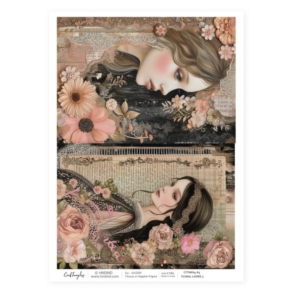 CrafTangles Decoupage Napkin / Tissue / Collage Paper - Floral Ladies 3