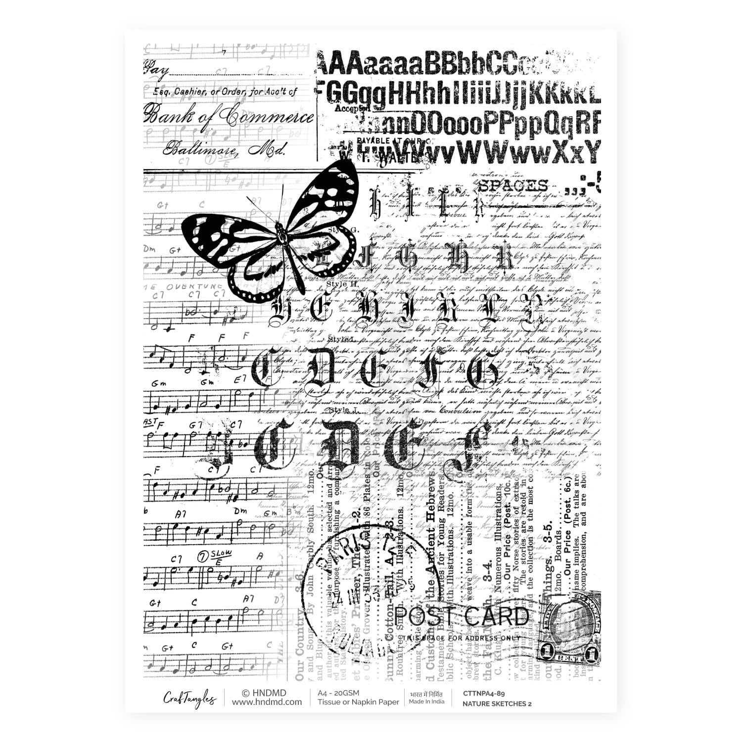 CrafTangles Decoupage Napkin / Tissue / Collage Paper - Nature Sketches 2 89 Nature Sketches 2 CrafTangles Tissue napkin paper CrafTangles Decoupage Napkin / Tissue / Collage Paper - Nature Sketches 2