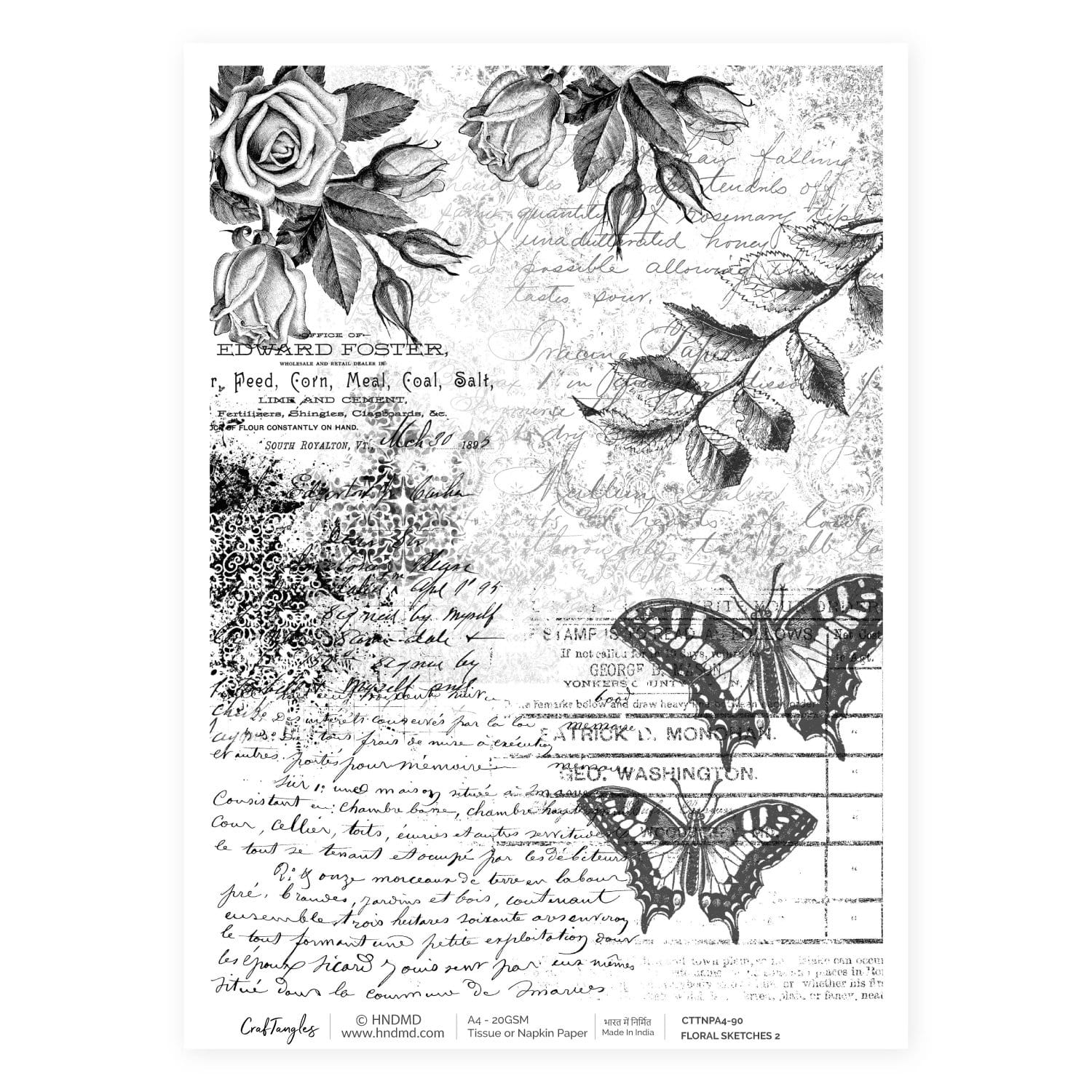 CrafTangles Decoupage Napkin / Tissue / Collage Paper - Floral Sketches 2 90 Floral Sketches 2 CrafTangles Tissue napkin paper CrafTangles Decoupage Napkin / Tissue / Collage Paper - Floral Sketches 2