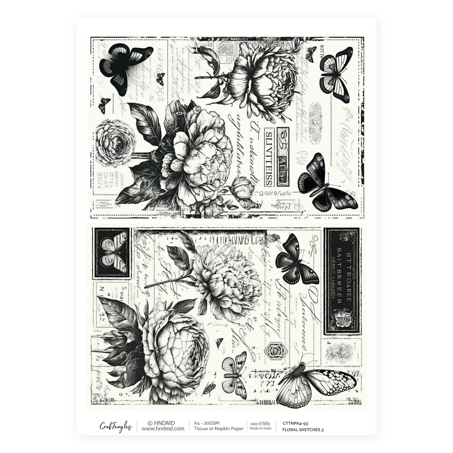 CrafTangles Decoupage Napkin / Tissue / Collage Paper - Floral Sketches 3 93 Floral Sketches 3 CrafTangles Tissue napkin paper CrafTangles Decoupage Napkin / Tissue / Collage Paper - Floral Sketches 3