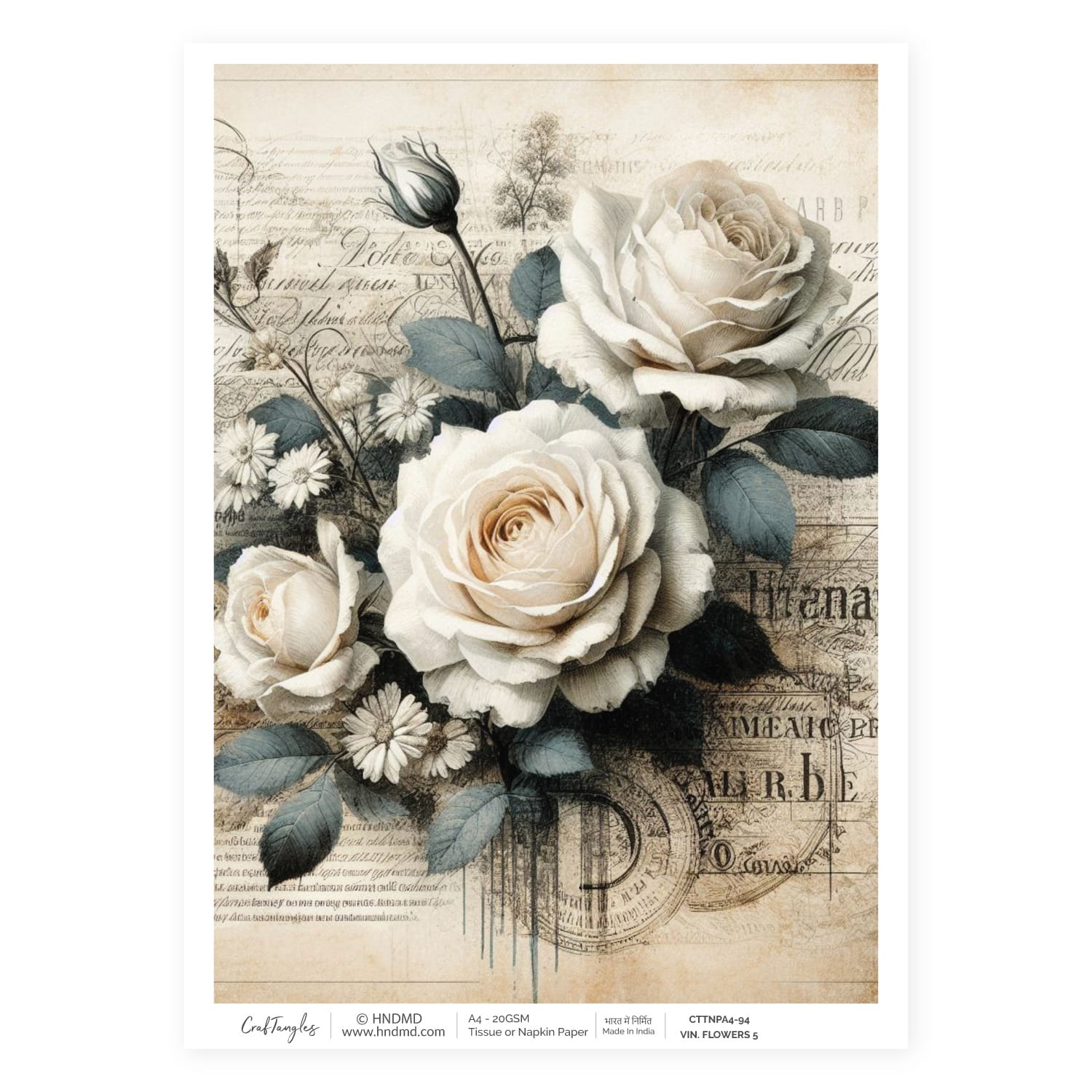 CrafTangles Decoupage Napkin / Tissue / Collage Paper - Vintage Flowers 5 94 Vintage Flowers 5 CrafTangles Tissue napkin paper CrafTangles Decoupage Napkin / Tissue / Collage Paper - Vintage Flowers 5