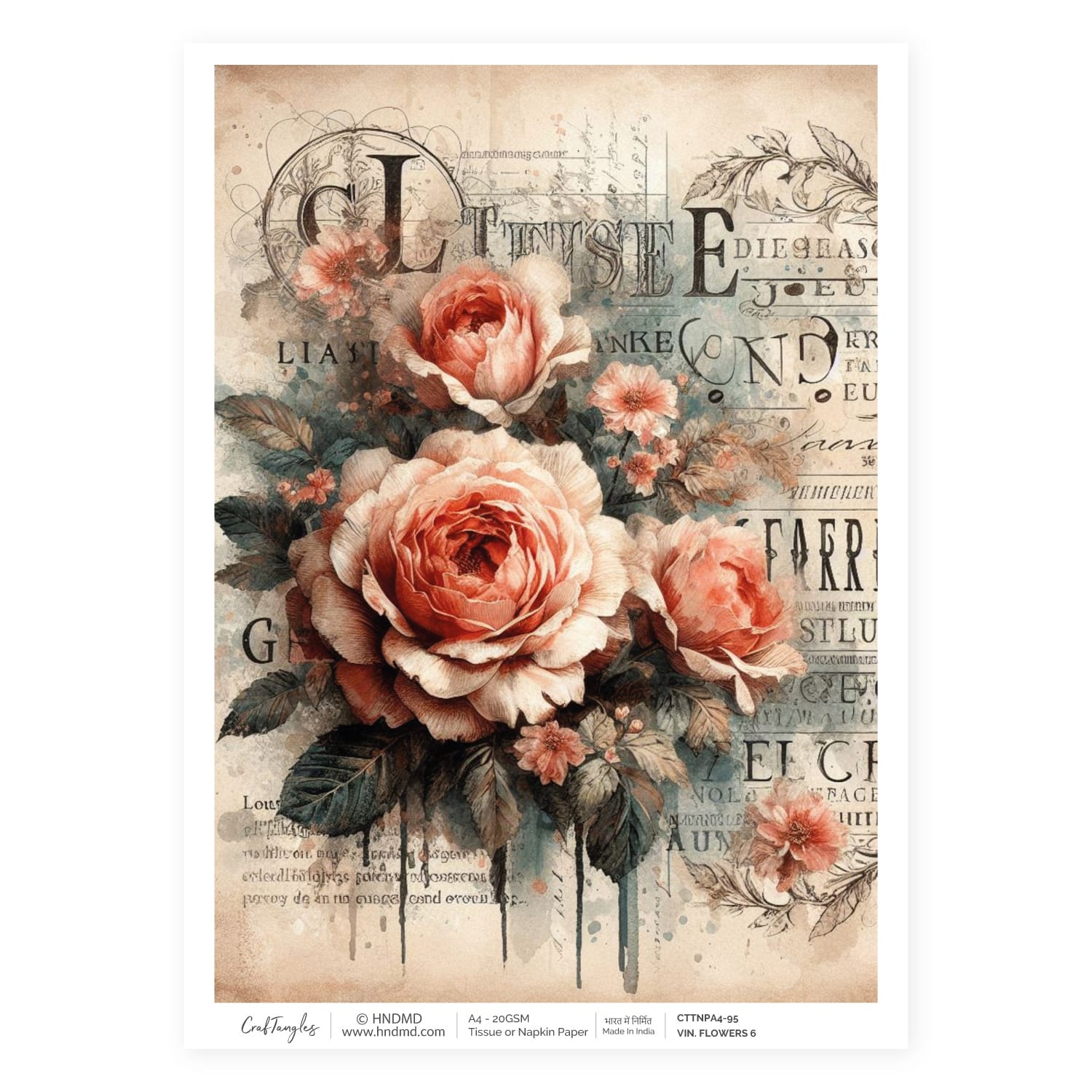CrafTangles Decoupage Napkin / Tissue / Collage Paper - Vintage Flowers 6