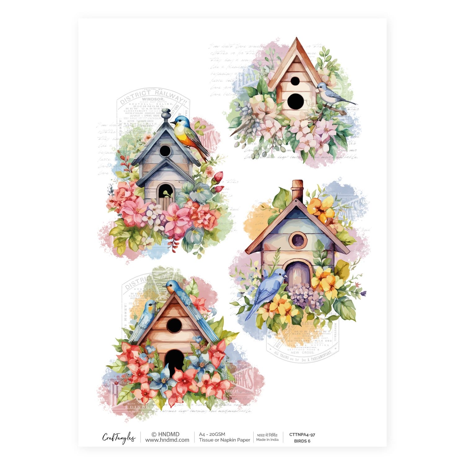 CrafTangles Decoupage Napkin / Tissue / Collage Paper - Birds 6 97 Birds 6 CrafTangles Tissue napkin paper CrafTangles Decoupage Napkin / Tissue / Collage Paper - Birds 6