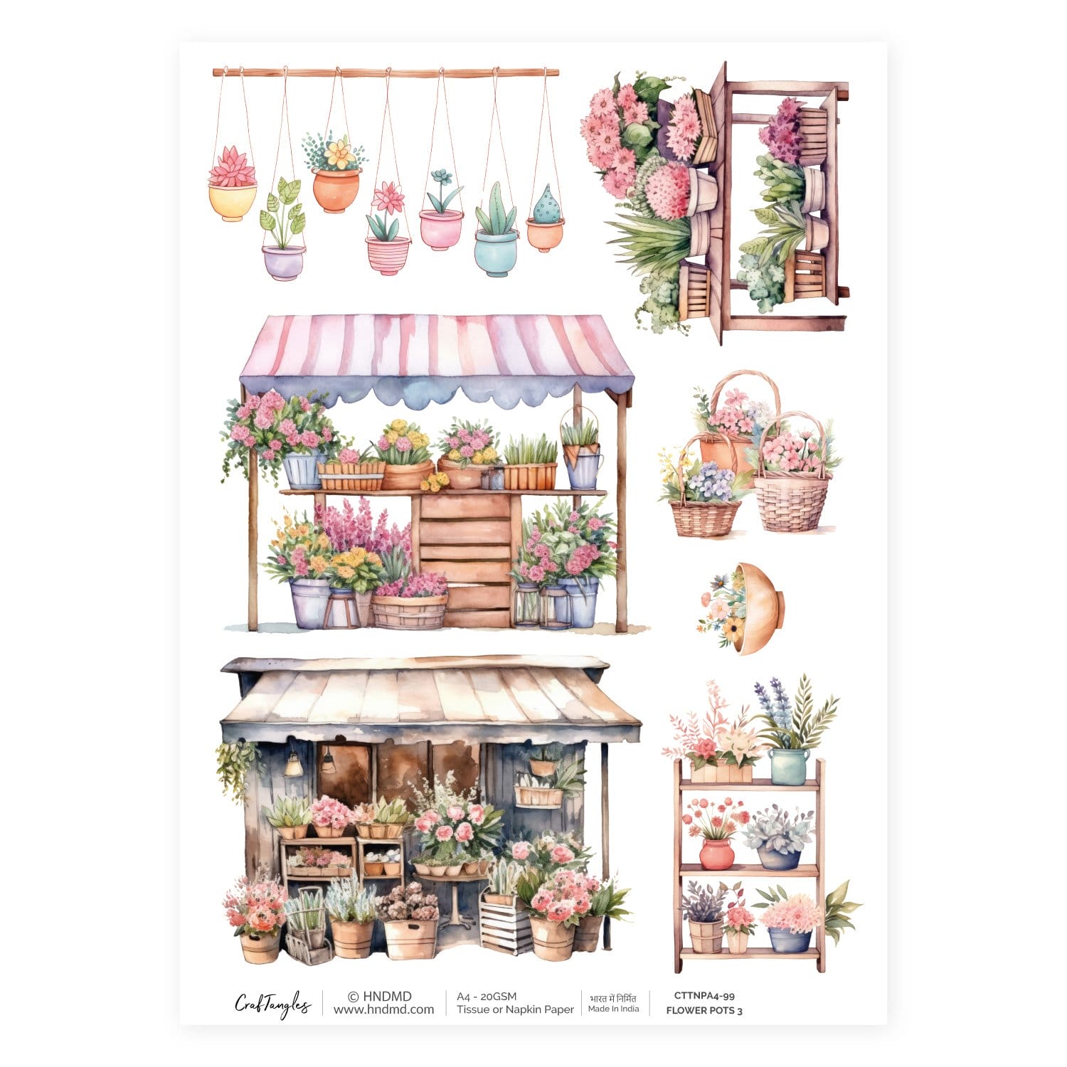 CrafTangles Decoupage Napkin / Tissue / Collage Paper - Flower Pots 3 99 Flower Pots 3 CrafTangles Tissue napkin paper CrafTangles Decoupage Napkin / Tissue / Collage Paper - Flower Pots 3