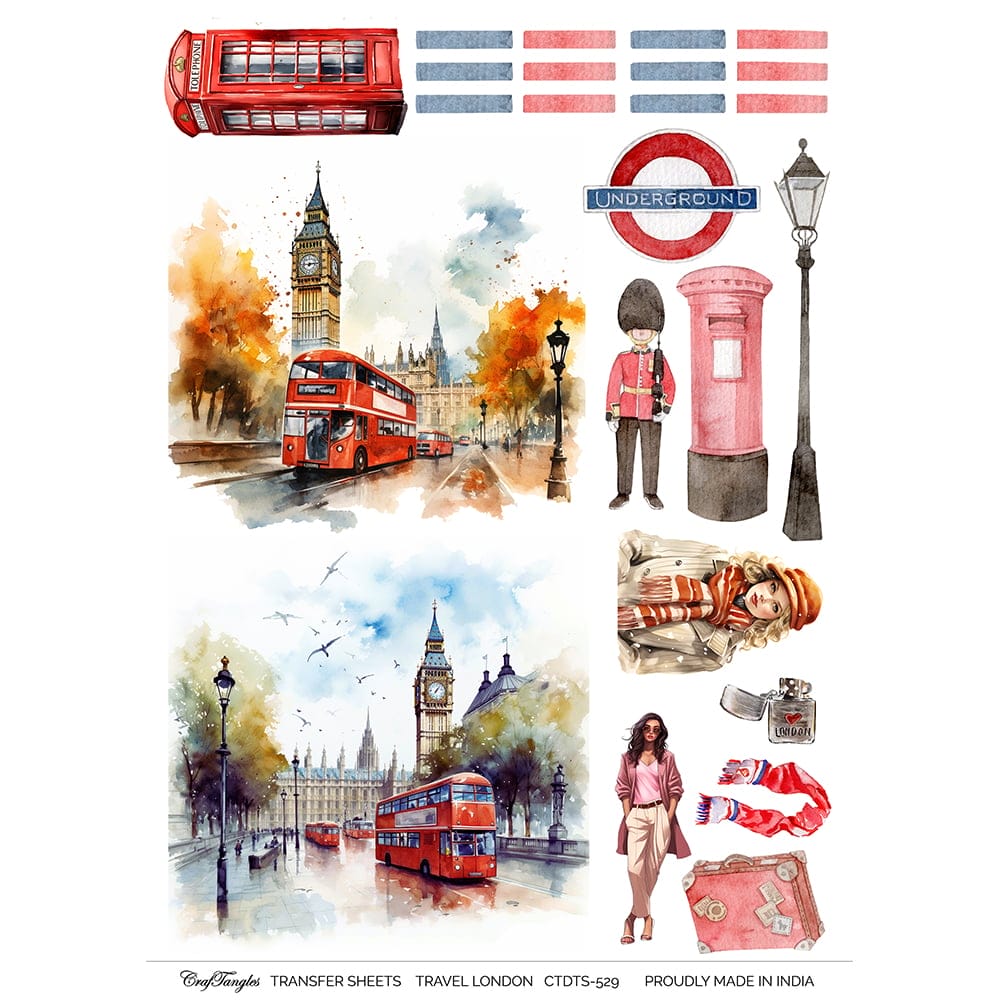 CrafTangles A4 Transfer It Sheets - Travel London CTDTS 529 CrafTangles transfer sheet Travel London Elements CrafTangles A4 Transfer It Sheets - Travel London