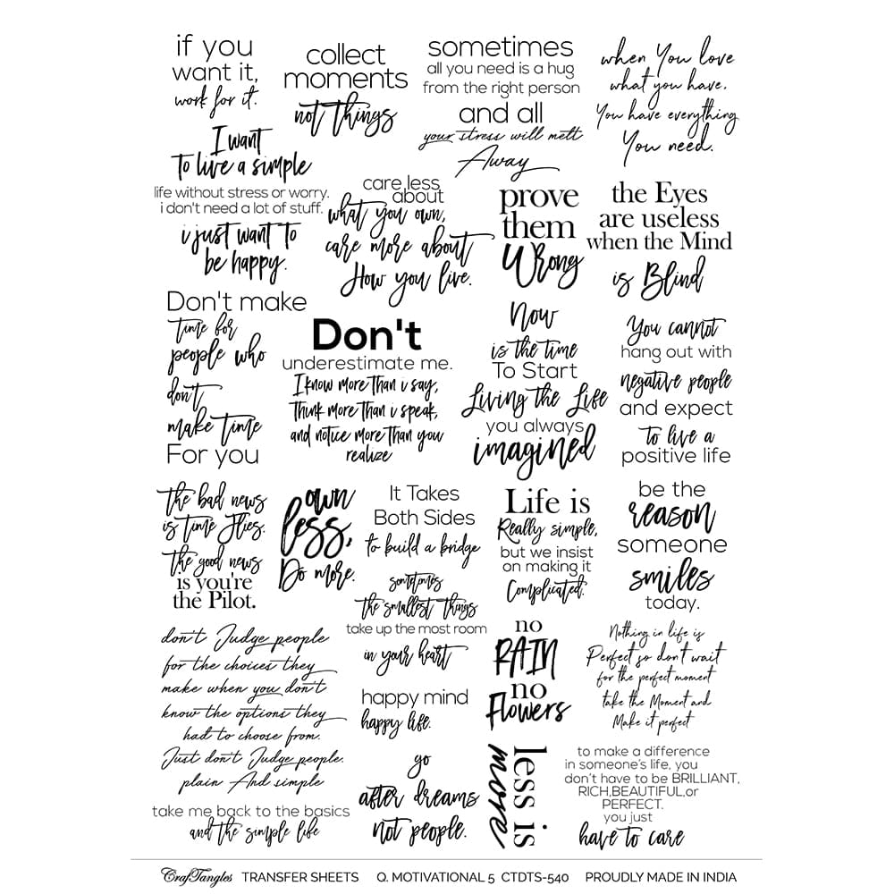 CrafTangles A4 Transfer It Sheets - Motivational Quotes 5