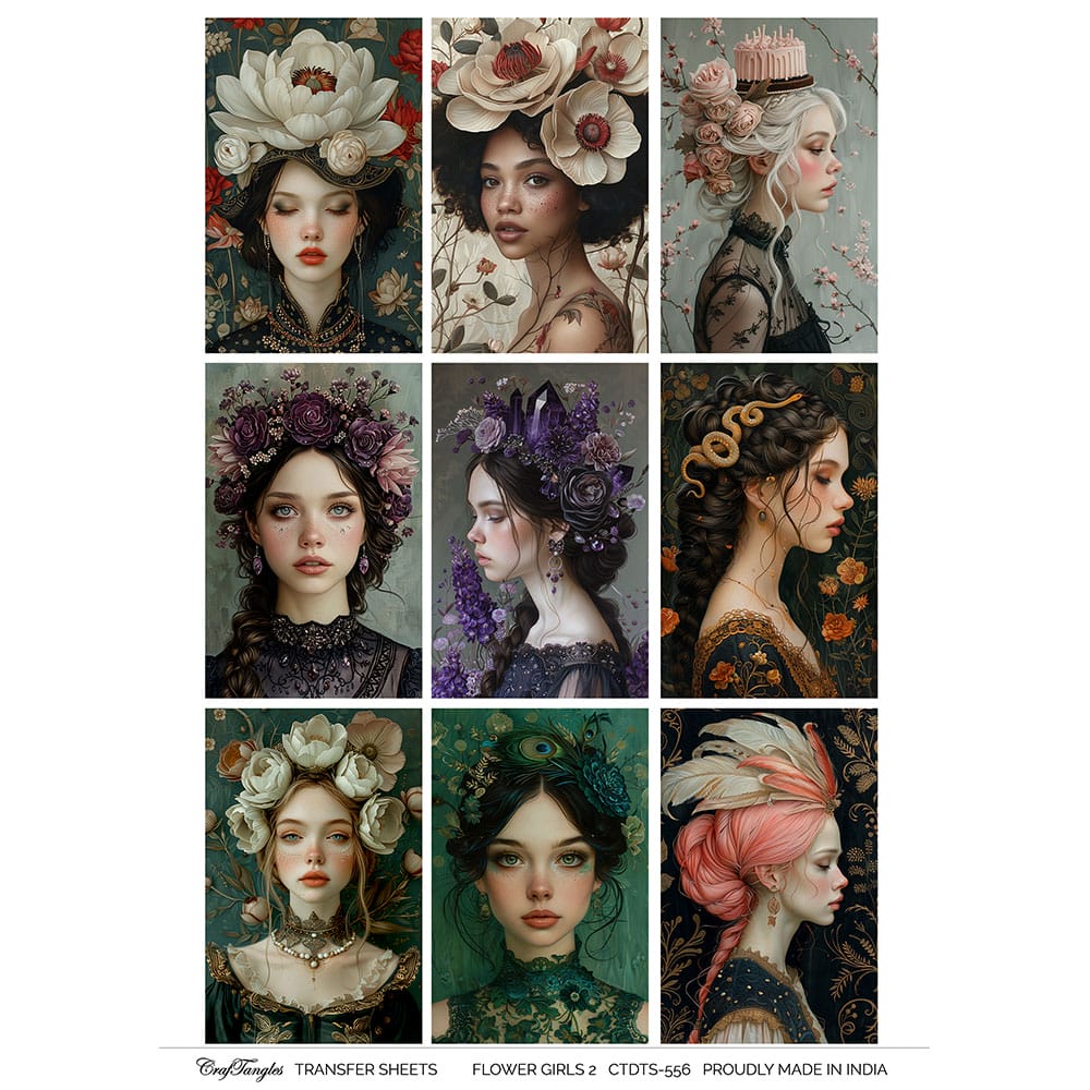 CrafTangles A4 Transfer It Sheets - Flower Girls 2 CTDTS 556 CrafTangles transfer sheet Flower Girls 2 CrafTangles A4 Transfer It Sheets - Flower Girls 2