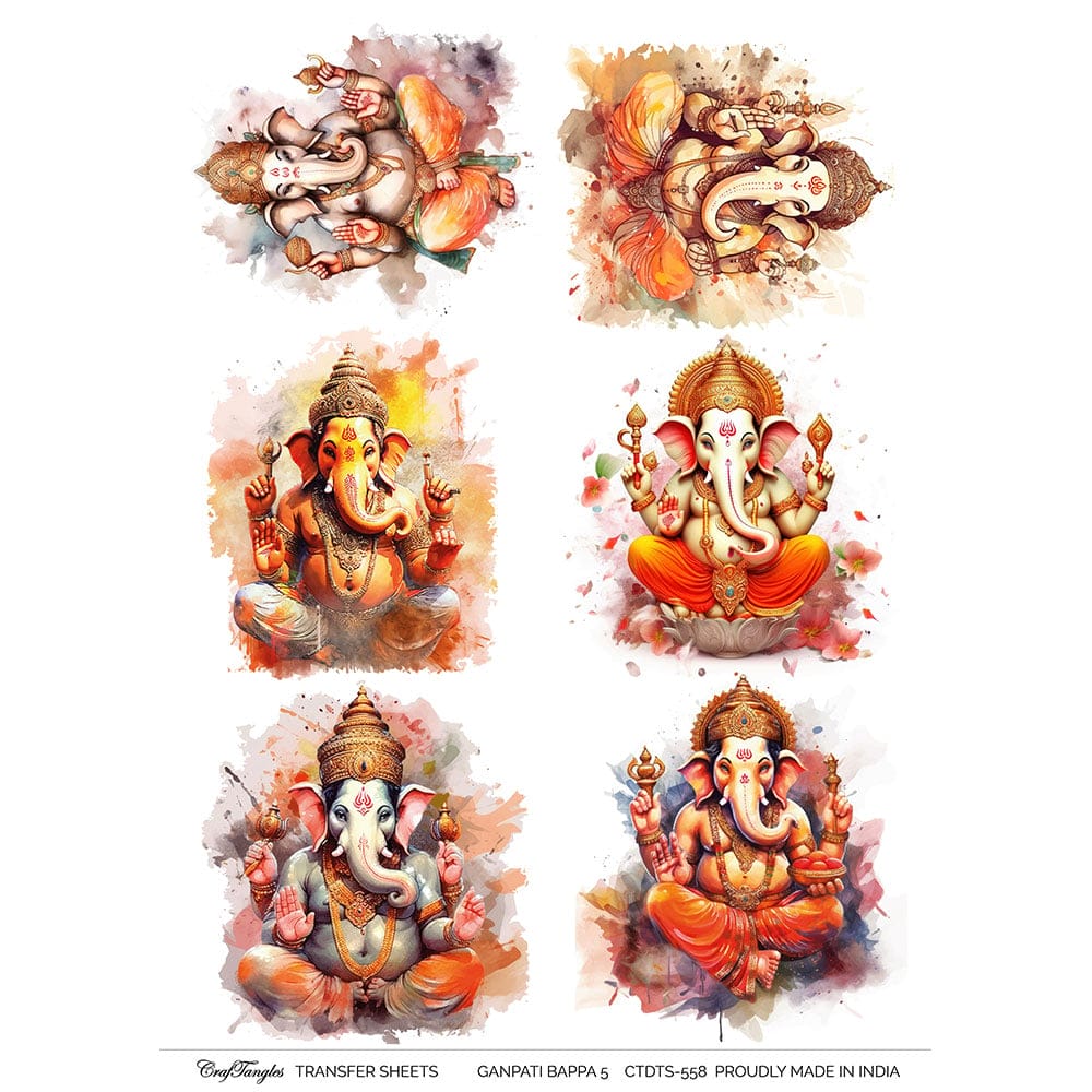CrafTangles A4 Transfer It Sheets - Ganpati Bappa 5 CTDTS 558 CrafTangles transfer sheet Ganpati Bappa 5 CrafTangles A4 Transfer It Sheets - Ganpati Bappa 5