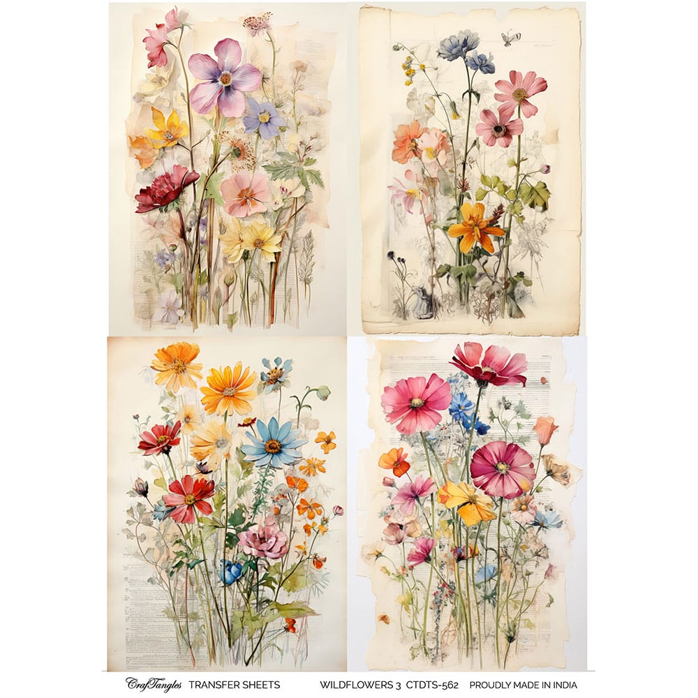 CrafTangles A4 Transfer It Sheets - Wildflowers 3 CTDTS 562 CrafTangles transfer sheet Wildflowers 3 CrafTangles A4 Transfer It Sheets - Wildflowers 3