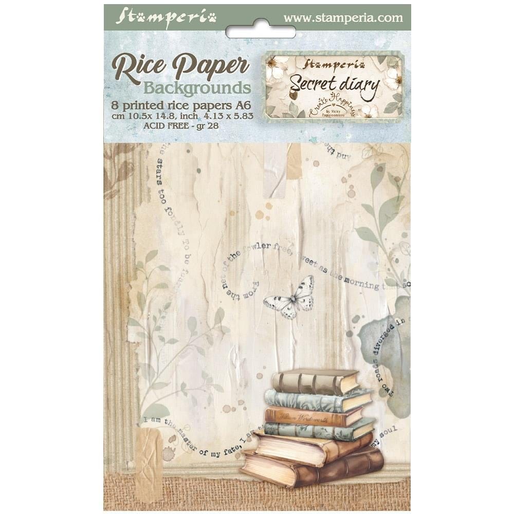 Stamperia Assorted Rice Paper Backgrounds A6 8/Sheets - Create Happiness Secret Diary Stamperia Rice Paper DFSAK6001 Stamperia Assorted Rice Paper Backgrounds A6 8/Sheets - Create Happiness Secret Diary
