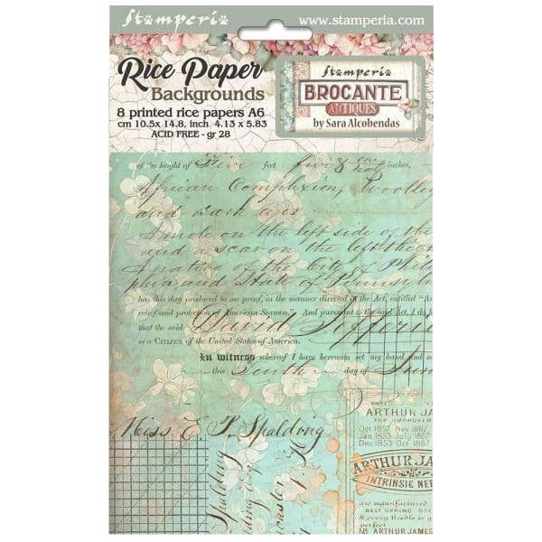 Stamperia Assorted Rice Paper Backgrounds A6 8/Sheets - Brocante Antiques