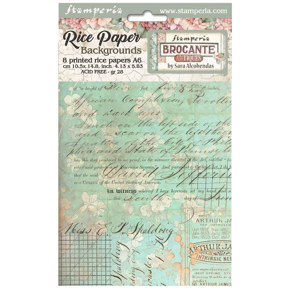 Stamperia Assorted Rice Paper Backgrounds A6 8/Sheets - Brocante Antiques Stamperia Rice Paper DFSAK6018 Stamperia Assorted Rice Paper Backgrounds A6 8/Sheets - Brocante Antiques