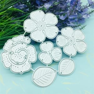Steel Dies - 5 petal Flowers and leaves (Set of 6 dies)