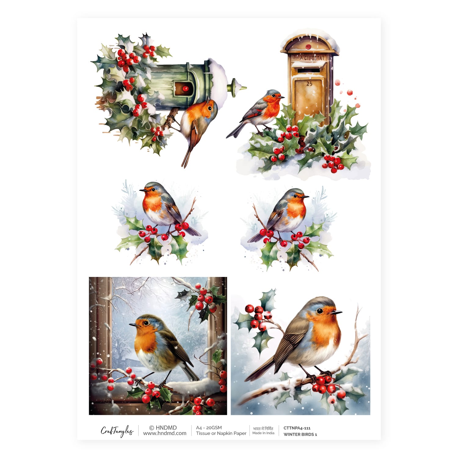 CrafTangles Decoupage Napkin / Tissue / Collage Paper - Winter Birds 1 111 Winter Birds 1 CrafTangles Tissue napkin paper CrafTangles Decoupage Napkin / Tissue / Collage Paper - Winter Birds 1