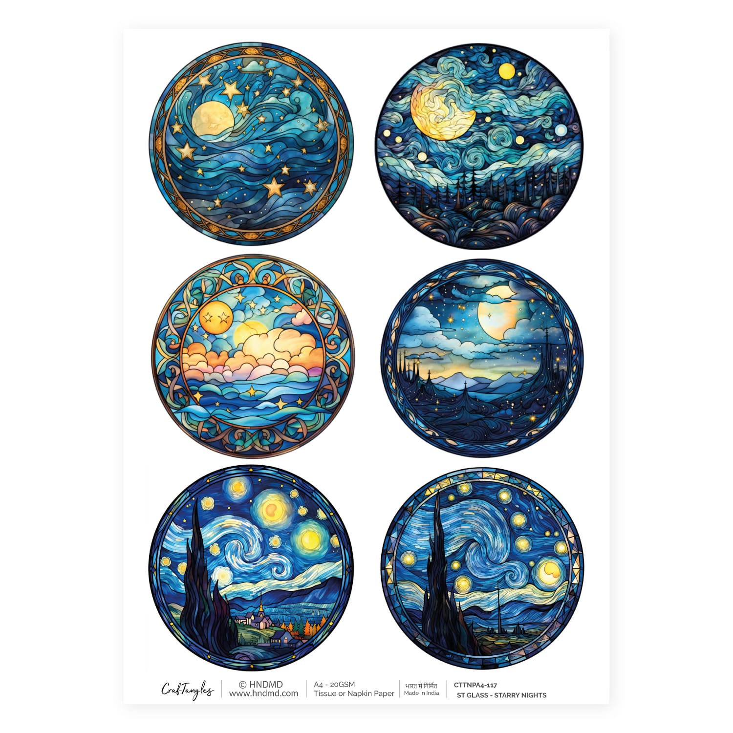 CrafTangles Decoupage Napkin / Tissue / Collage Paper - Stained Glass - Starry Nights 117 Stained Glass Starry Night CrafTangles Tissue napkin paper CrafTangles Decoupage Napkin / Tissue / Collage Paper - Stained Glass - Starry Nights