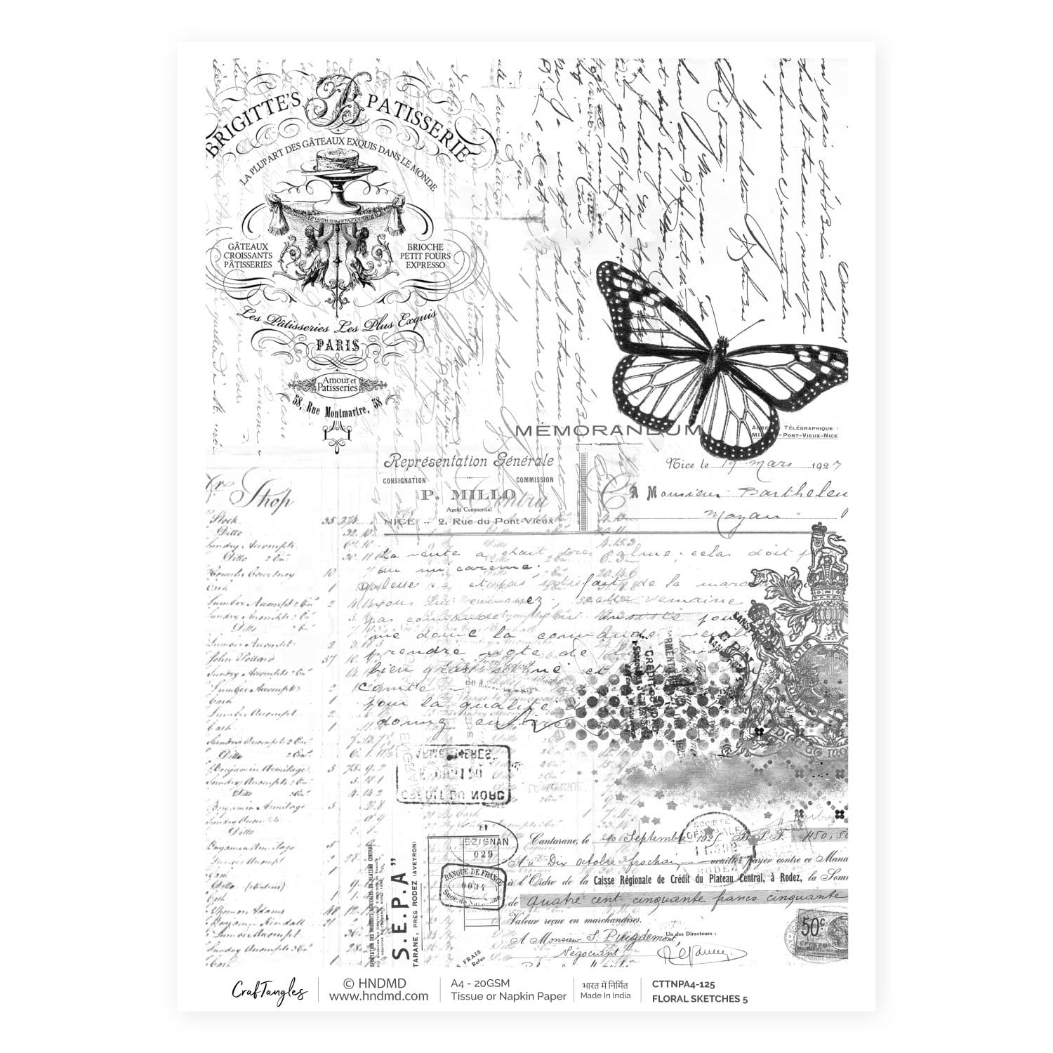 CrafTangles Decoupage Napkin / Tissue / Collage Paper - Floral Sketches 5 125 Floral Sketches 5 CrafTangles Tissue napkin paper CrafTangles Decoupage Napkin / Tissue / Collage Paper - Floral Sketches 5