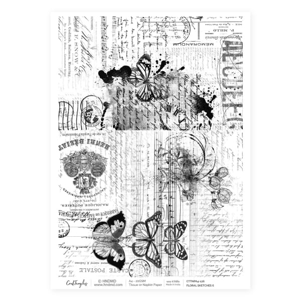 CrafTangles Decoupage Napkin / Tissue / Collage Paper - Floral Sketches 6