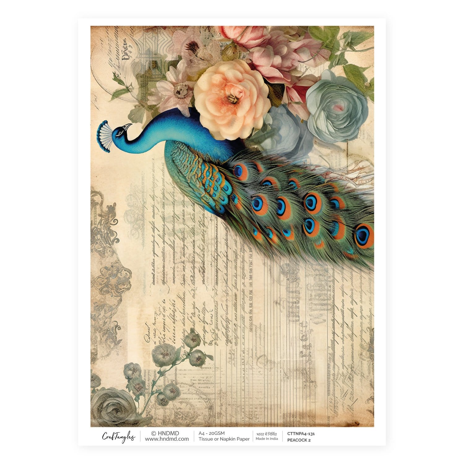 CrafTangles Decoupage Napkin / Tissue / Collage Paper - Peacocks 2 131 Peacocks 2 CrafTangles Tissue napkin paper CrafTangles Decoupage Napkin / Tissue / Collage Paper - Peacocks 2