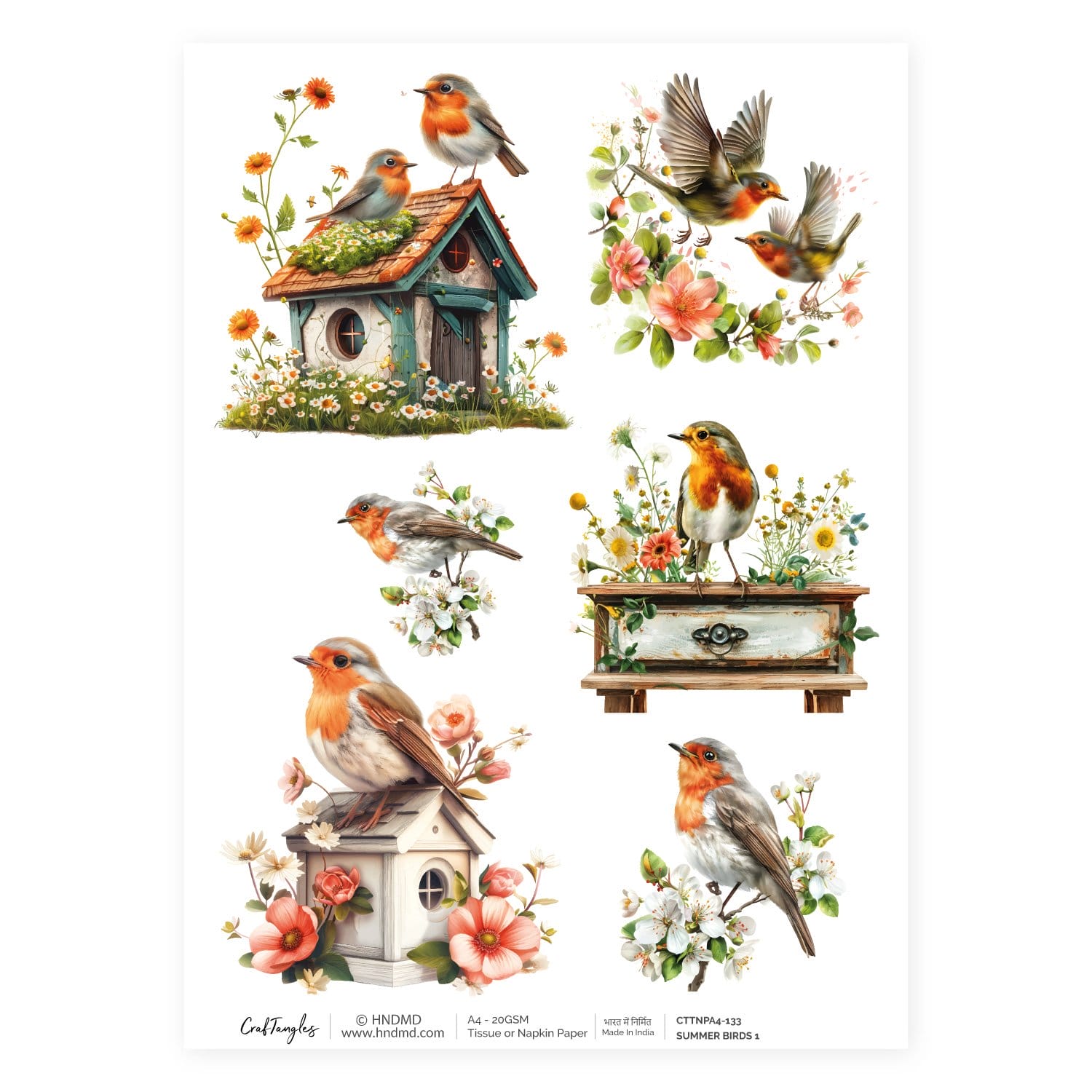 CrafTangles Decoupage Napkin / Tissue / Collage Paper - Summer Birds 1 133 Summer Birds CrafTangles Tissue napkin paper CrafTangles Decoupage Napkin / Tissue / Collage Paper - Summer Birds 1
