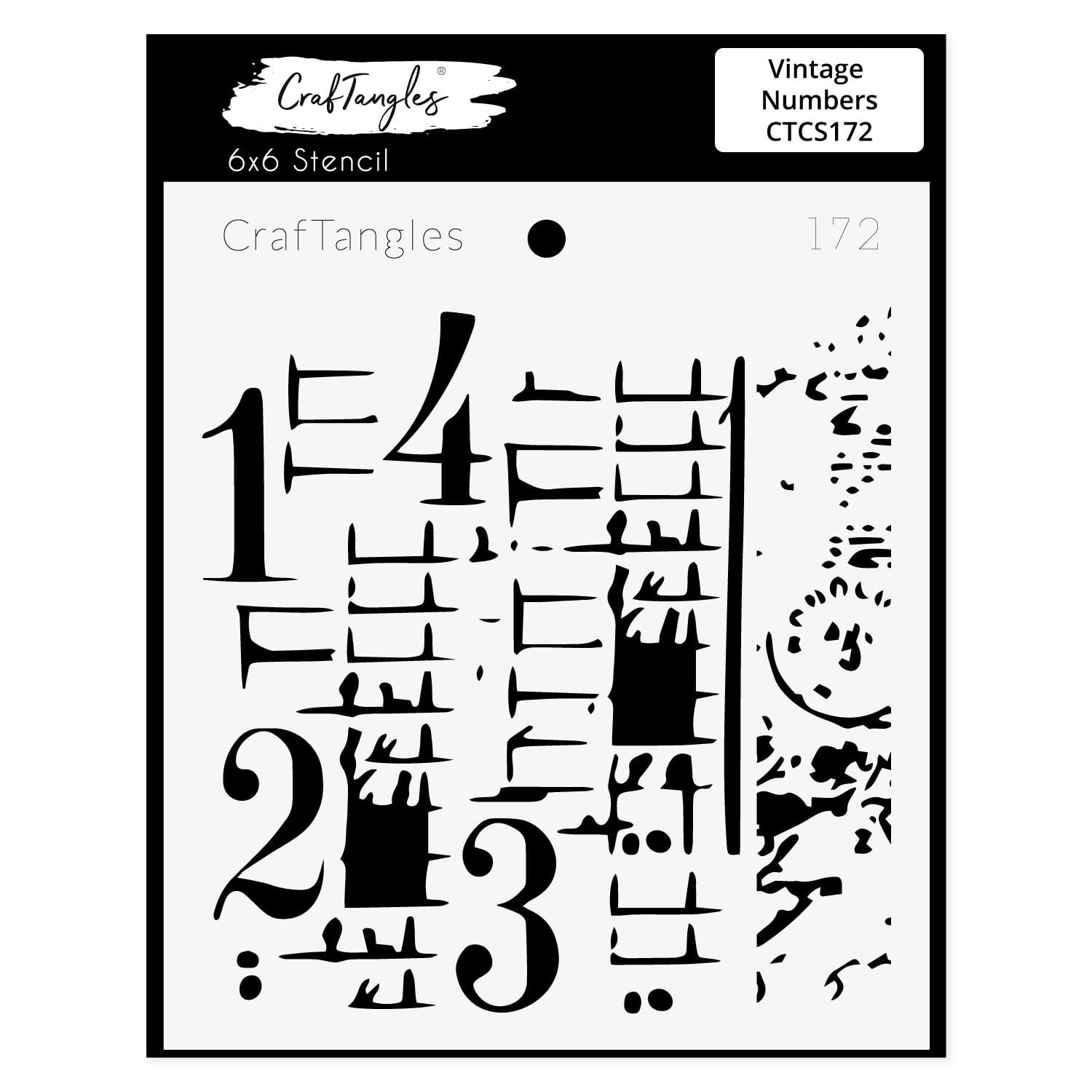 CrafTangles 6"x6" Stencil - Vintage Numbers CTCS172 Craftangles stencils vintage numbers CrafTangles 6"x6" Stencil - Vintage Numbers