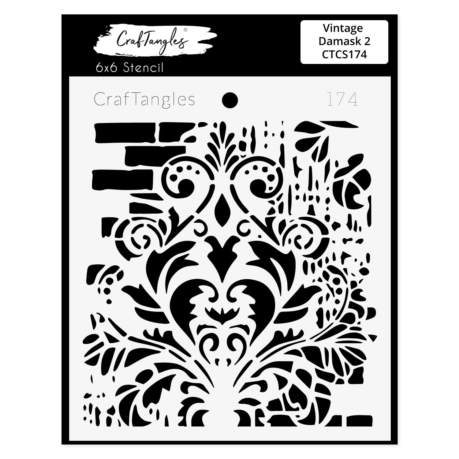 CrafTangles 6"x6" Stencil - Vintage Damask 2 CTCS174 Craftangles stencils vintage damask 2 CrafTangles 6"x6" Stencil - Vintage Damask 2
