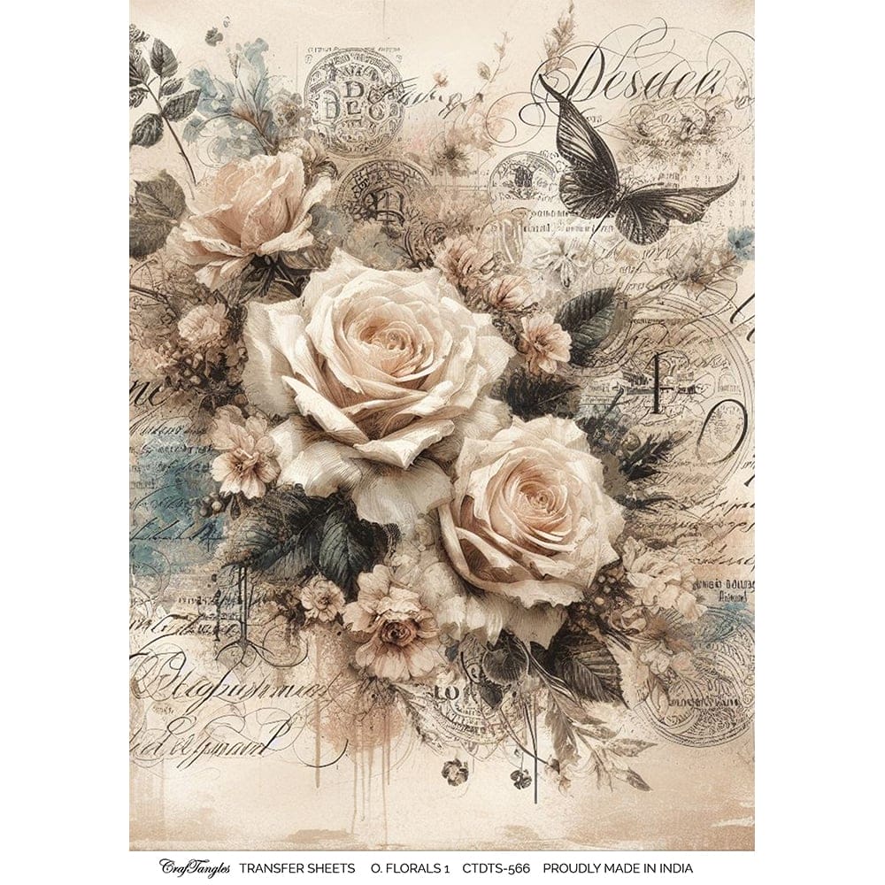 CrafTangles A4 Transfer It Sheets - Old Florals 1 CTDTS 566 CrafTangles transfer sheet Old Florals 1 CrafTangles A4 Transfer It Sheets - Old Florals 1