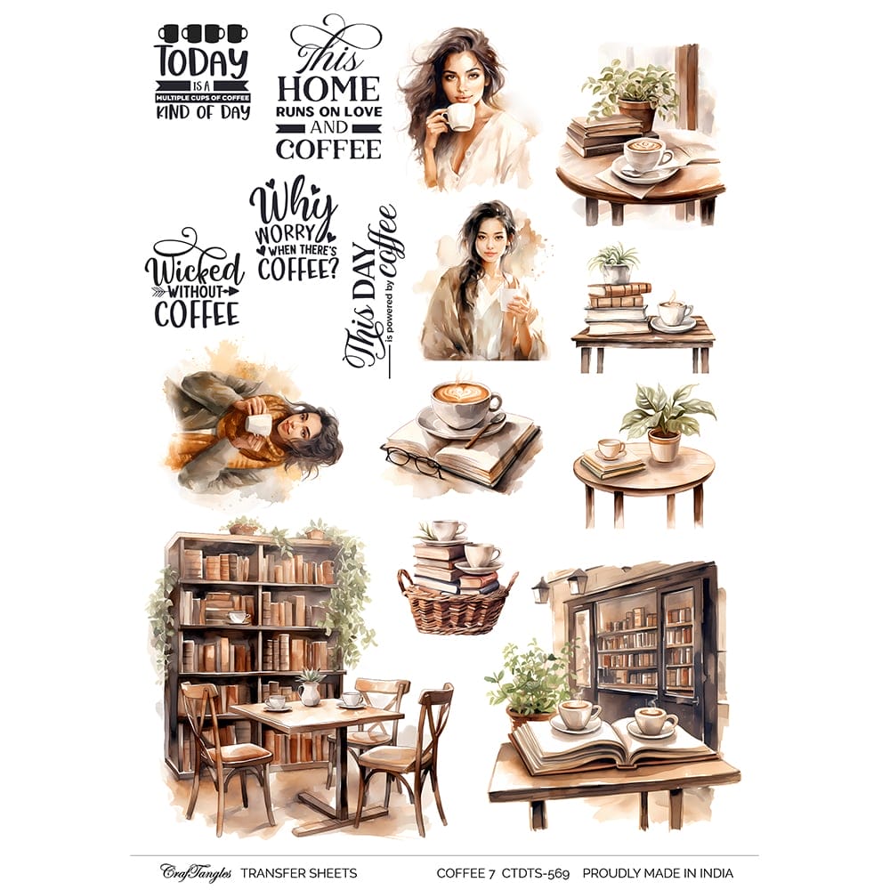 CrafTangles A4 Transfer It Sheets - Coffee 7 CTDTS 569 CrafTangles transfer sheet Coffee 7 CrafTangles A4 Transfer It Sheets - Coffee 7