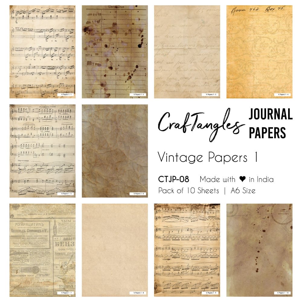CrafTangles Journal Papers (A6 pack of 10 sheets) - Vintage Papers 1 CTJP 08 Vintage Papers 1 CrafTangles Journal Papers (A6 pack of 10 sheets) - Vintage Papers 1