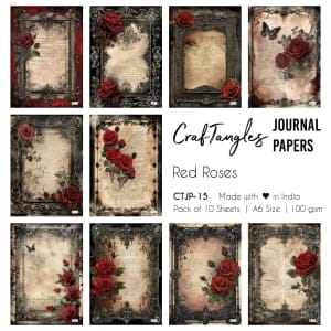 CrafTangles Journal Papers (A6 pack of 10 sheets) - Red Roses