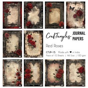 CrafTangles Journal Papers (A6 pack of 10 sheets) - Red Roses