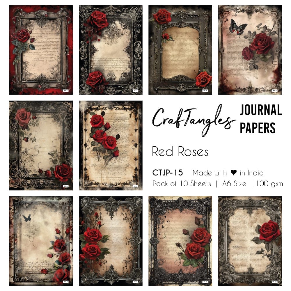 CrafTangles Journal Papers (A6 pack of 10 sheets) - Red Roses CTJP 15 Red Roses CrafTangles Journal Papers (A6 pack of 10 sheets) - Red Roses