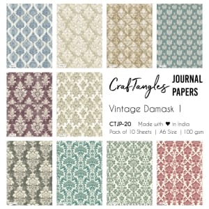 CrafTangles Journal Papers (A6 pack of 10 sheets) - Vintage Damask 1