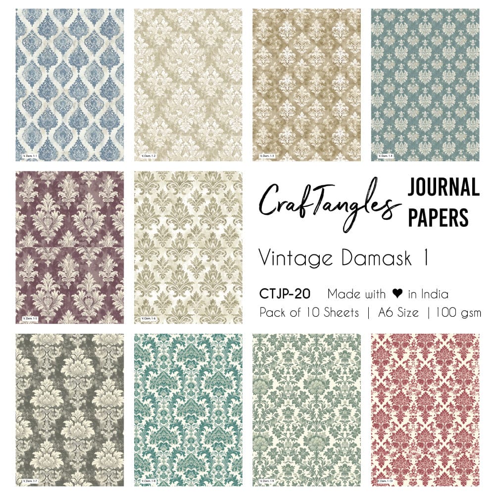 CrafTangles Journal Papers (A6 pack of 10 sheets) - Vintage Damask 1 CTJP 20 VIntage Damask 1 CrafTangles Journal Papers (A6 pack of 10 sheets) - Vintage Damask 1