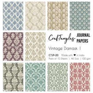 CrafTangles Journal Papers (A6 pack of 10 sheets) - Vintage Damask 1