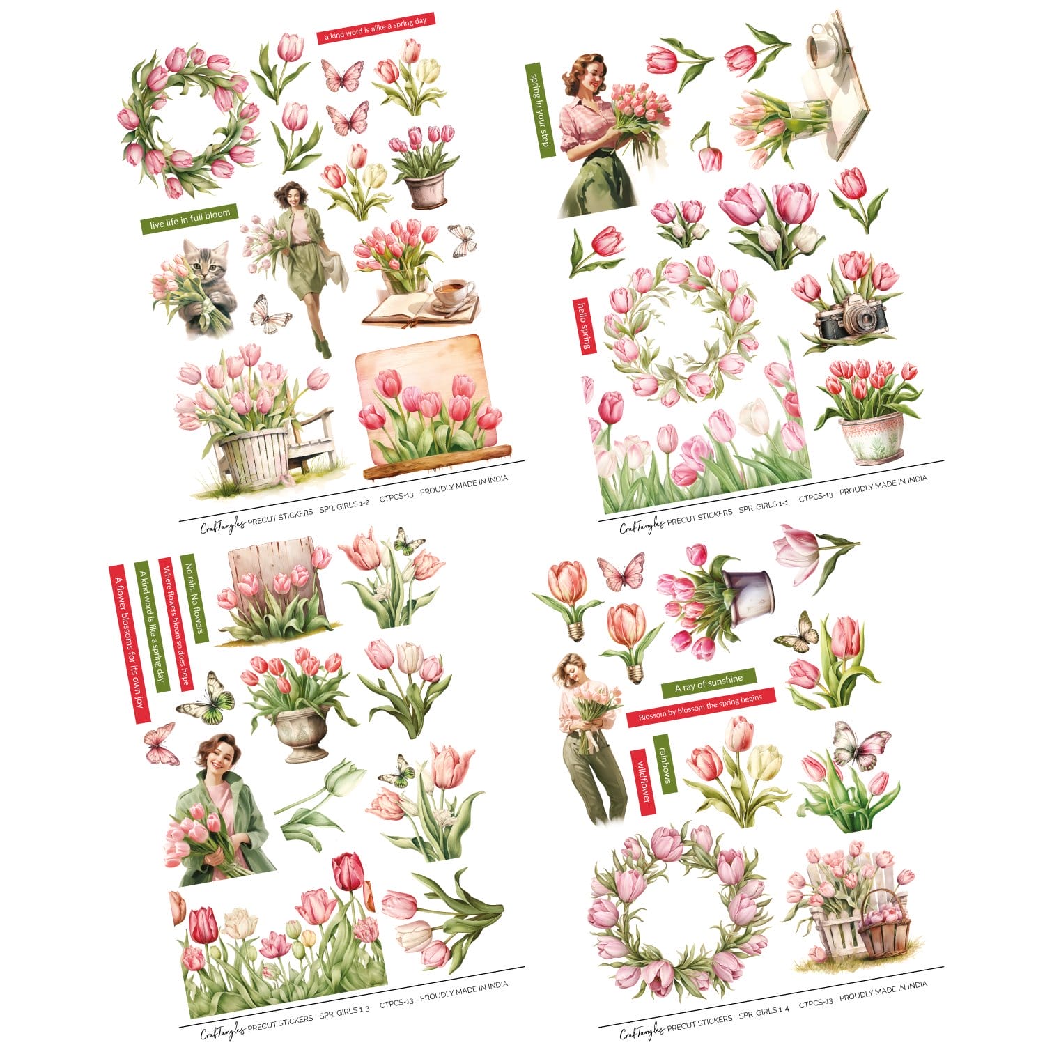 CrafTangles Precut Journal Stickers - Spring Girls 1 (Pack of 62 stickers) CTPCS 13 Spring Girls 01 CrafTangles Precut Journal Stickers CTPCS-13_Spring_Girls-01_CrafTangles_Precut_Journal_Stickers
