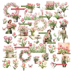 CrafTangles Precut Journal Stickers - Spring Girls 1 (Pack of 62 stickers)