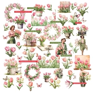 CrafTangles Precut Journal Stickers - Spring Girls 1 (Pack of 62 stickers)